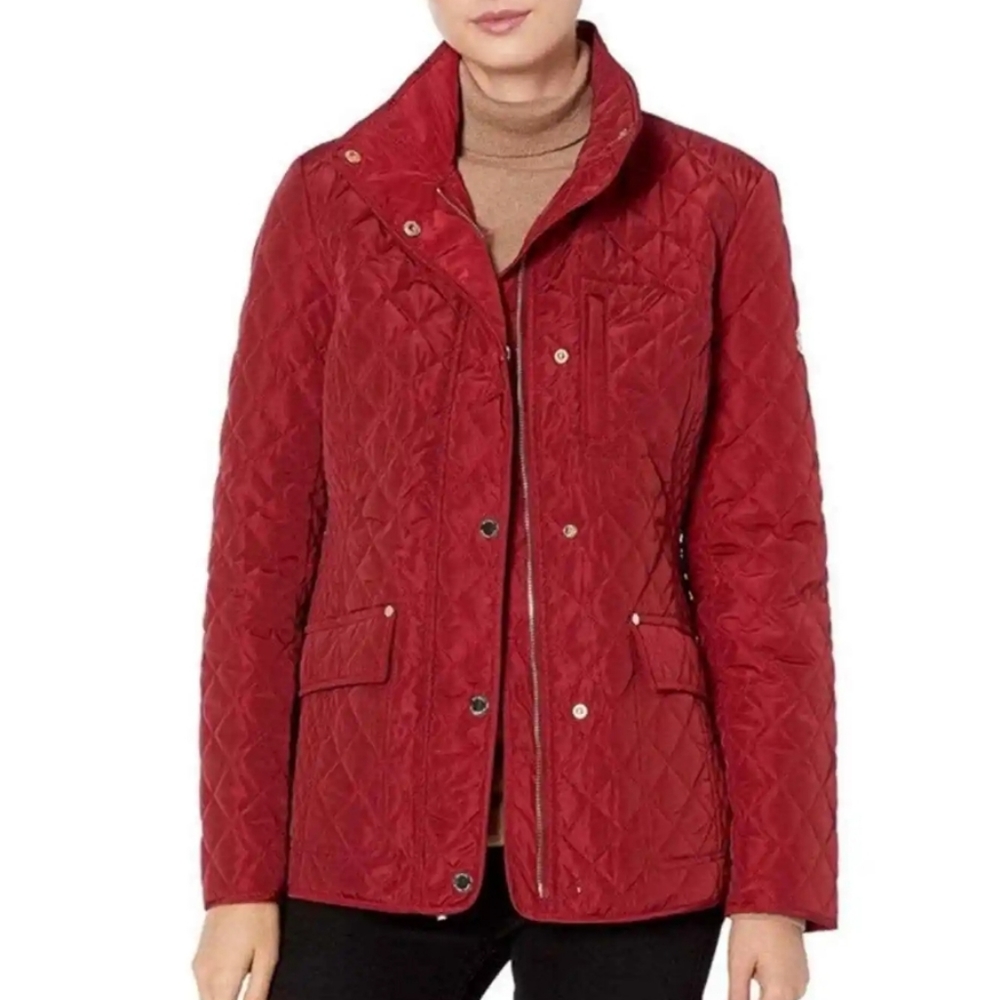 Michael Kors Burgundy Quilted Full Zipper Snap Button Front Jacket Sz M